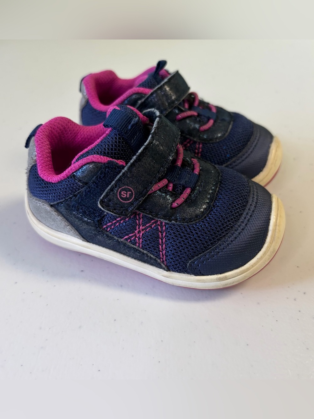 Stride Rite 360 Carson toddler athletic sneakers Girls Navy Blue Pink Size 4 4M